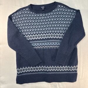 Navy Chaps Sweater Mens Large‎ Grey White Blue Knitted Pull Over